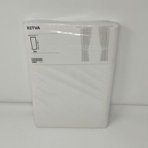 IKEA RITVA White Curtains 100% Cotton with Tie-Backs 57" x 98" New In Package